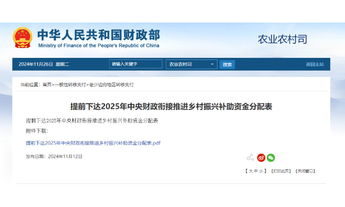 1593億元！財政部提前下達2025年鄉(xiāng)村振興補助資金，15個申報重點匯總